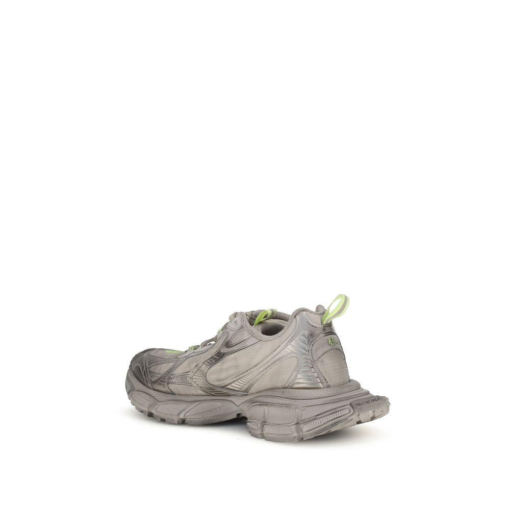 Rear view of Balenciaga Gray Polyester Athletic Sneakers with neon yellow accents and reflective details.