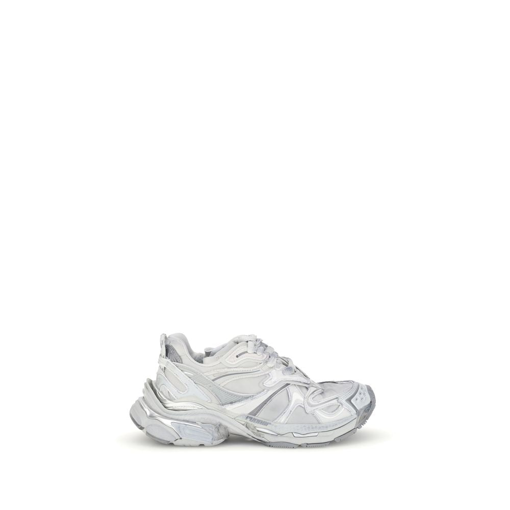 Balenciaga Silver Rubber Athletic Sneakers with grunge aesthetic and logo details.