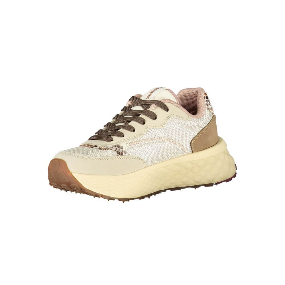 Blauer Beige Leather Women Sneaker with contrasting details and iconic logo, stylish and durable footwear for the trendy and bold.