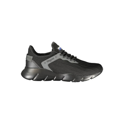 Blauer Black Polyester Men Sneaker with sleek design and contrast detailing, featuring removable footbed and bold Blauer logo.