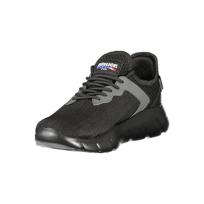 Blauer Black Polyester Men Sneaker with sleek design and contrast detailing, removable footbed, and iconic logo.