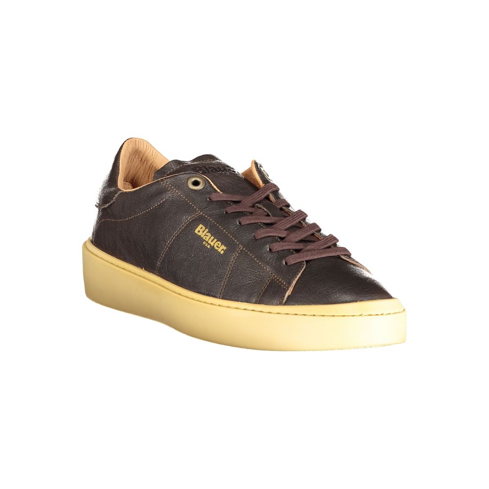 Blauer Brown Leather Men Sneaker featuring contrasting details and removable insole for stylish comfort and functionality.