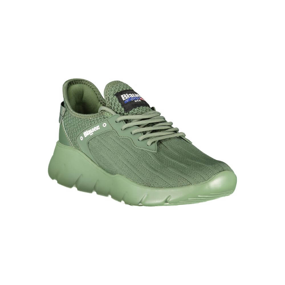 Blauer Green Polyester Men Sneaker with contrasting accents and Blauer logo, stylish and durable sports shoe for men.