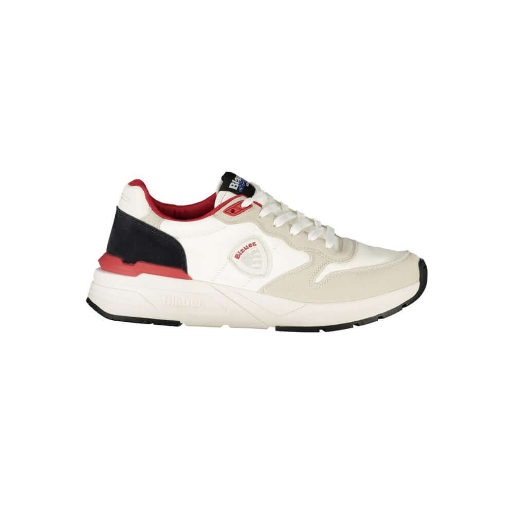 Blauer White Polyester Men Sneaker with red accents, featuring the iconic Blauer logo for a stylish and confident look.