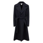 Bottega Veneta Blue Cotton Trench Coat with belt and Ulster collar, shown in front view, SKU 713613V0BT04020.