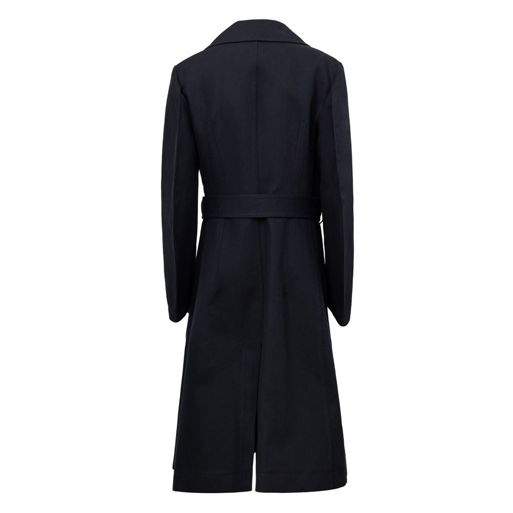 Back view of Bottega Veneta Blue Cotton Trench Coat with belt, Ulster collar, and small back vent, SKU 713613V0BT04020.