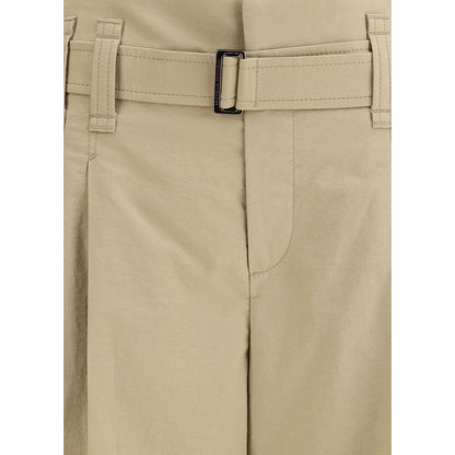 Brunello Cucinelli Beige Cotton Cropped Pants with pleats and draw belt details for a sophisticated and contemporary look.