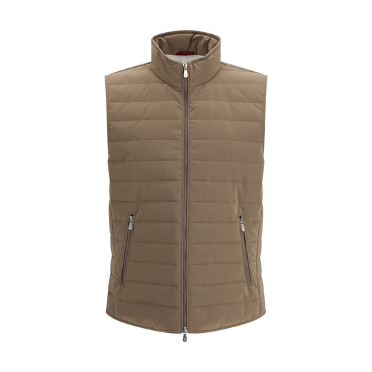 Brunello Cucinelli Beige Polyester Sleveless Jacket 1728,72470364320,Beige,Brunello Cucinelli,Clothing,Jackets & Coats - Clothing,Men,New with tags,S,Sleveless Jacket - Jackets & Coats - Clothing,XL