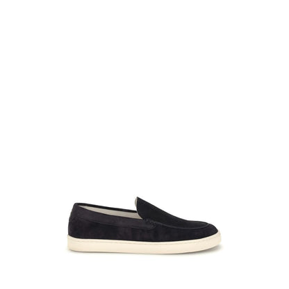 Brunello Cucinelli Black Calf Leather Bos Taurus Sneakers, slip-on design, suede leather, rounded toe, rubber sole for comfort.