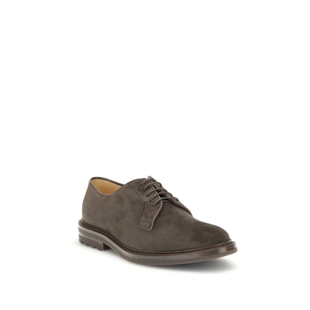 Brunello Cucinelli Brown Calf Leather Bos Taurus Oxfords And Derbies with suede design and lace-up front fastening