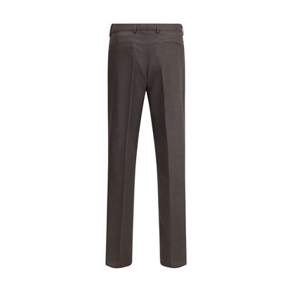 Back view of Brunello Cucinelli Brown Fleece Wool Casual Pants with belt loops, slash pockets, and regular fit. Made in Italy.