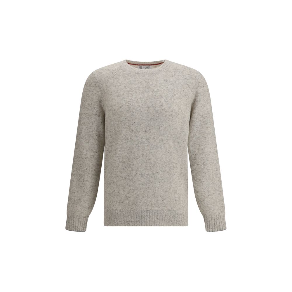 Brunello Cucinelli Gray Alpaca Vicugna Pacos Sweatshirt with ribbed crew neck, cuffs, and hem, featuring a modern mélange pattern.