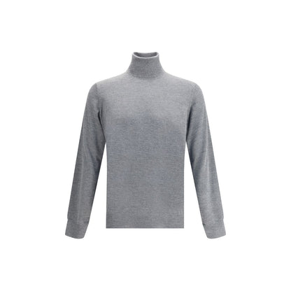 Brunello Cucinelli Gray Cashmere Cashmere Sweater with turtleneck, ribbed cuffs, and hem, made from 100% Kashmir, perfect for versatility.