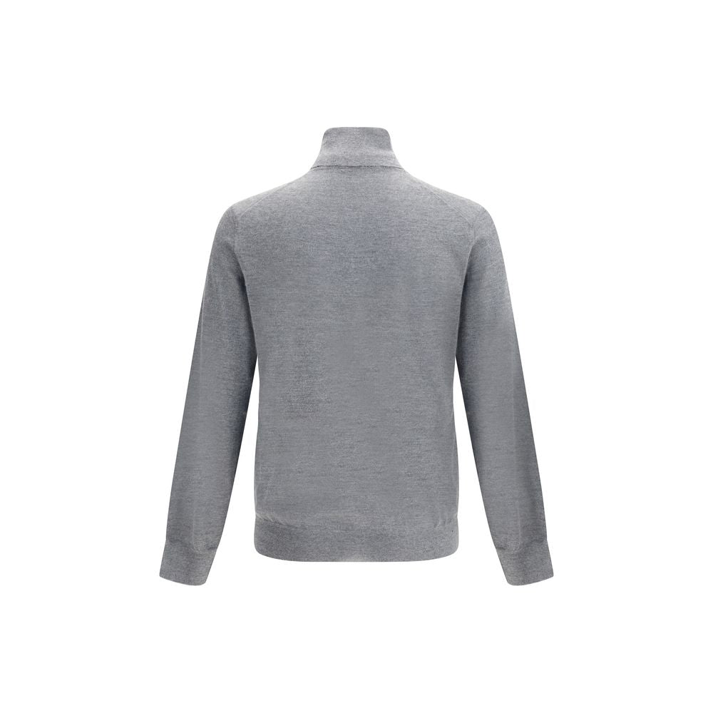 Brunello Cucinelli Gray Cashmere Cashmere Sweater showcasing elegant high collar and ribbed cuffs, perfect for AW25 season.
