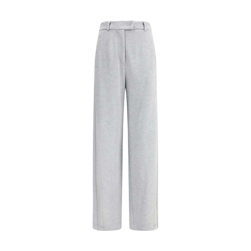 Brunello Cucinelli Gray Cotton Casual Pants with straight-leg silhouette and belt loops, featuring front zipper and welt pockets.