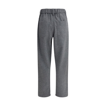 Brunello Cucinelli Gray Fleece Wool Casual Pants with elastic waistband and five-pocket design, showcasing versatile elegance.