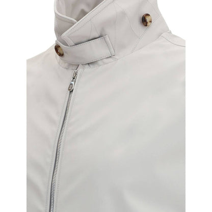 Brunello Cucinelli Gray Polyamide Shell Jacket with zipper closure and structured collar detail