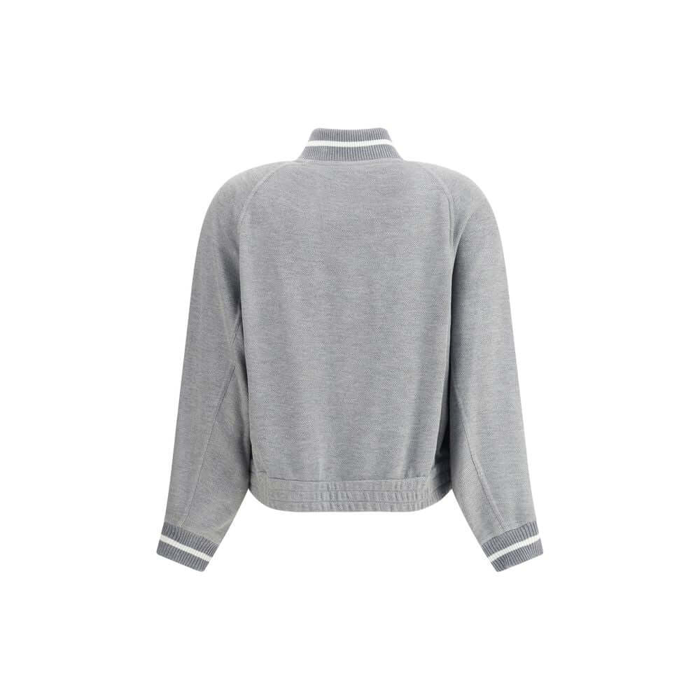 Back view of Brunello Cucinelli Gray Viscose Sweatshirt, featuring ribbed collar, cuffs, and hem for a refined but casual look.