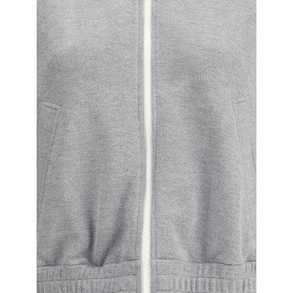 Brunello Cucinelli Gray Viscose Sweatshirt with zipper closure and side pockets, featuring a ribbed collar, cuffs, and hem.