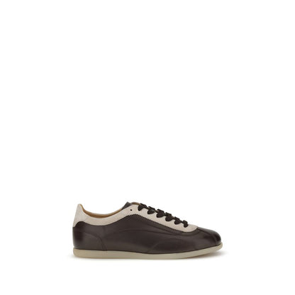 Brunello Cucinelli Multicolor Leather Low Top Sneakers in calfskin and suede with cotton lace-up, leather lining, and rubber sole.