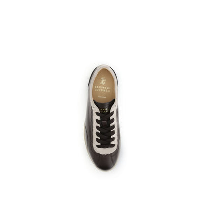 Brunello Cucinelli Multicolor Leather Low Top Sneakers top view showcasing elegance and comfort with leather and suede design.