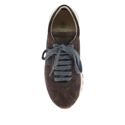 Brunello Cucinelli Suede runners with shiny tab Sneakers