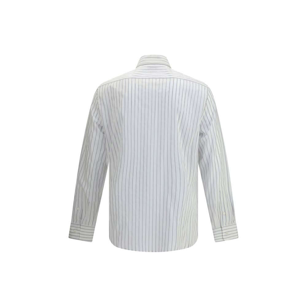 Back view of Brunello Cucinelli White Cotton Pattern Shirt featuring elegant striped design, classic collar, and button closure.
