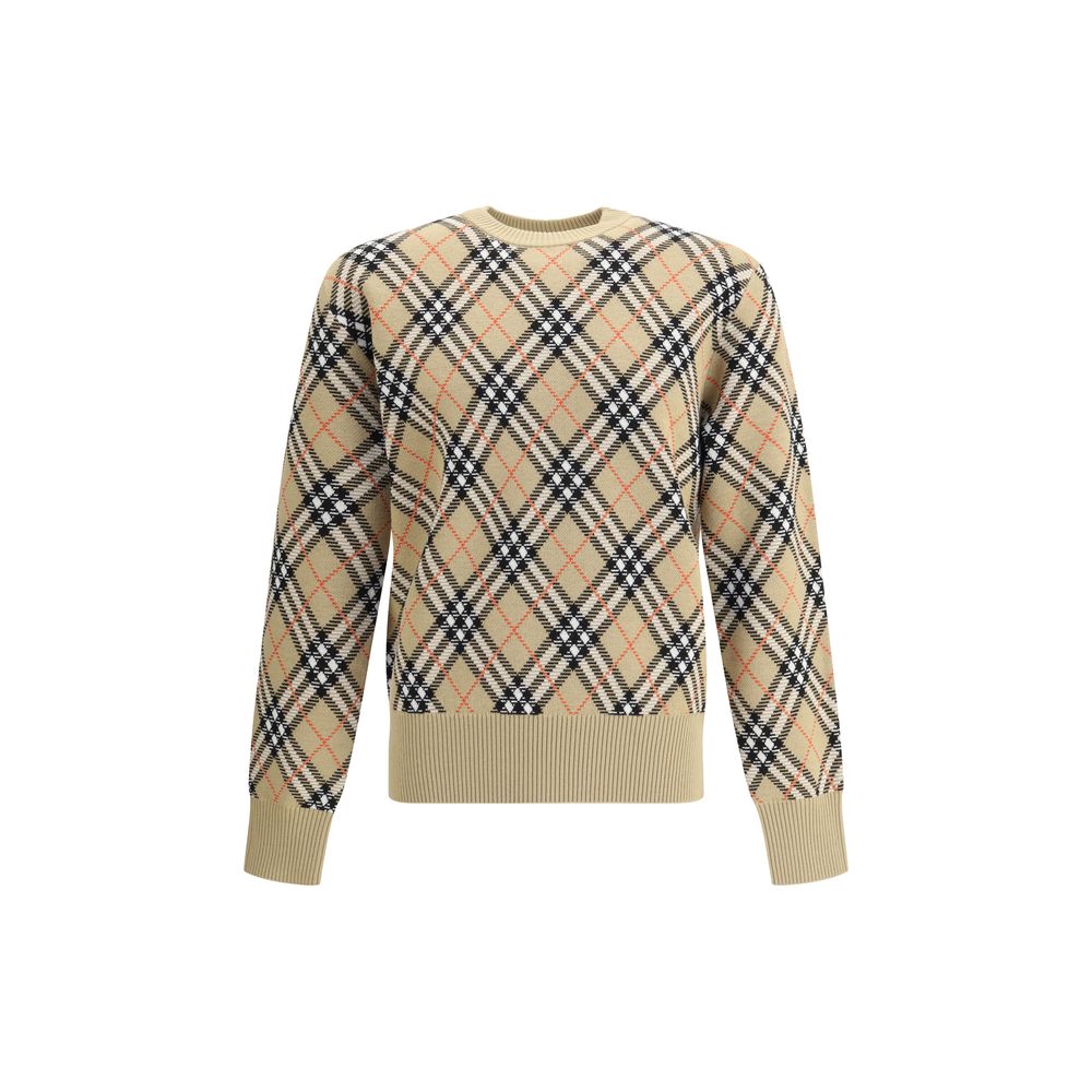 Burberry Archive Check wool Sweate showcasing iconic plaid pattern and ribbed crew neck, made from soft wool for AW25 season.