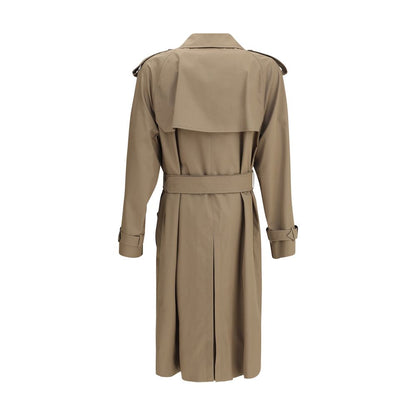 Back view of Burberry Beige Cotton Trench Coat showcasing belt and epaulettes.