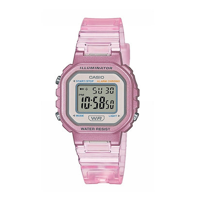 Pink digital CASIO EU WATCHES Mod. LA-20WHS-4AEF with water resistance and illuminated display