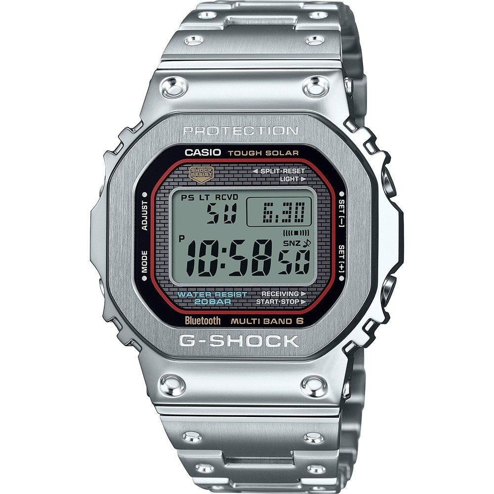 CASIO G-SHOCK MASTER OF G Mod. THE ORIGIN FUL METAL wristwatch with stainless steel case and bracelet, solar movement, and multifunction display.