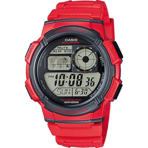 CASIO SPORT Mod. DIVER - WORLD TIME ILLUMINATOR 5 ALARMS. 10 YEARS BATTERY - RED