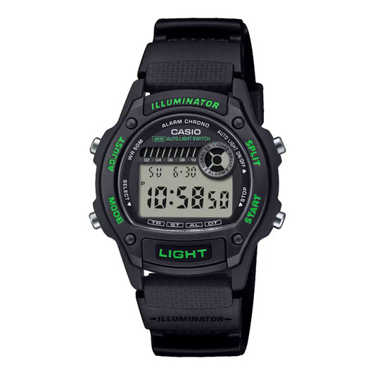 CASIO SPORT Mod. TIMELESS COLLECTION - BLACK - GREEN unisex wristwatch with resin strap and multifunction quartz movement, water resistant.