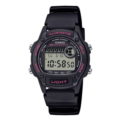 CASIO SPORT Mod. TIMELESS COLLECTION - BLACK - PINK unisex multifunction wristwatch, quartz movement, resin case and strap, 5 ATM water resistant.