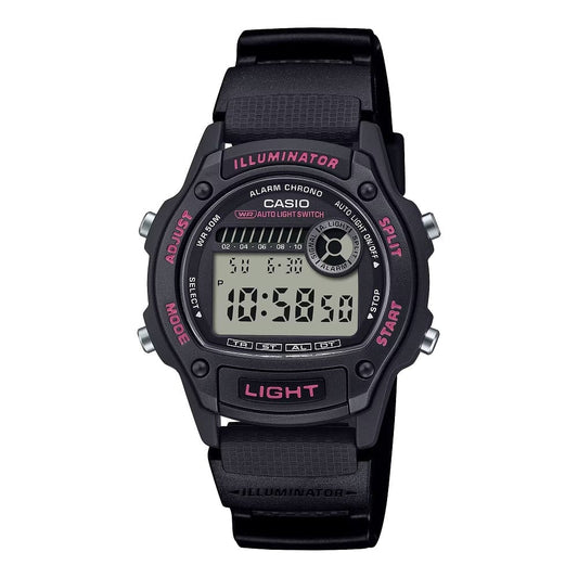CASIO SPORT Mod. TIMELESS COLLECTION - BLACK - PINK unisex multifunction wristwatch, quartz movement, resin case and strap, 5 ATM water resistant.