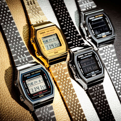 CASIO VINTAGE Mod. SILVER -BLUETOOTH® SMARTPHONE LINK w. built-in accelerometer senses body movements + steps counter WATCHES