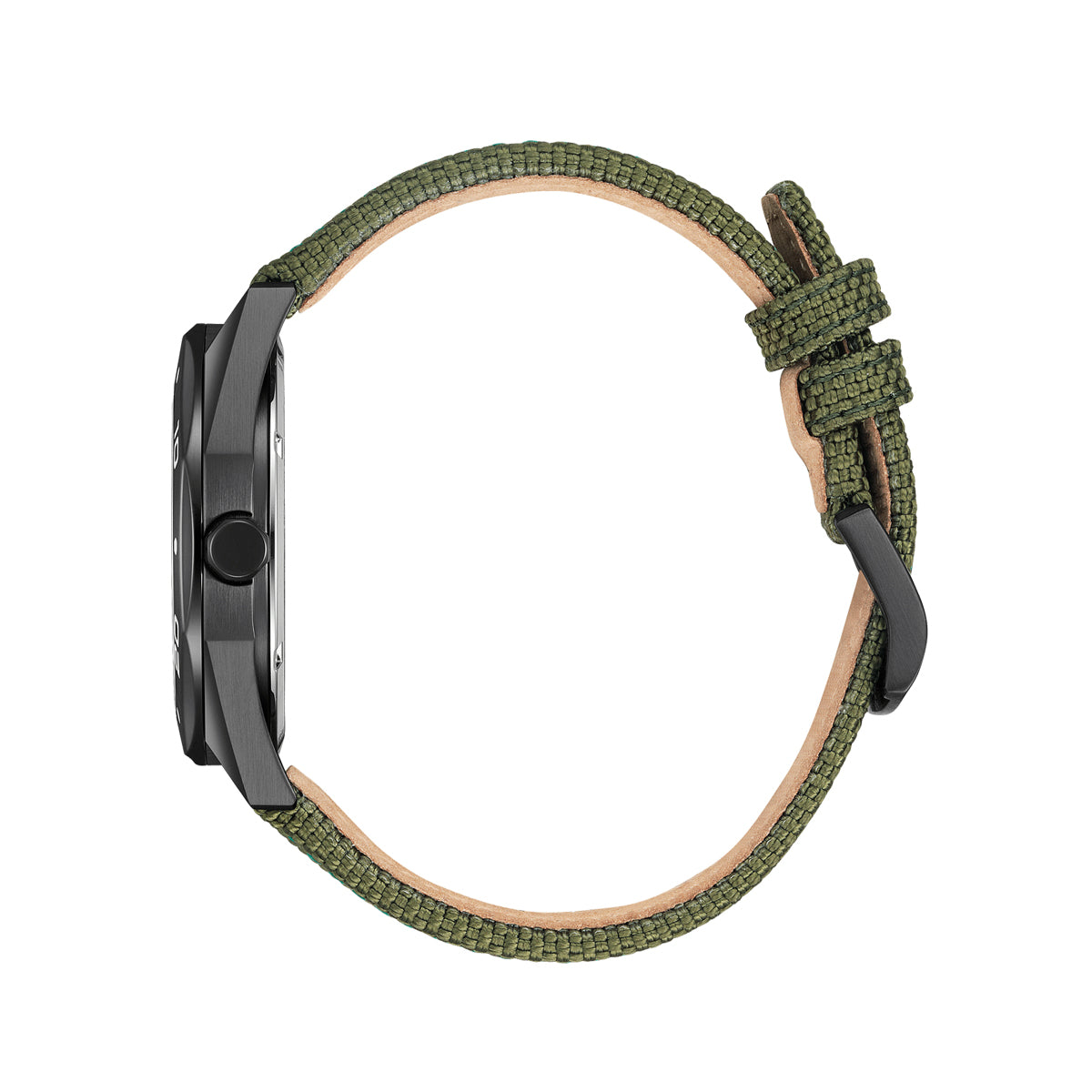 Side view of CITIZEN MOD. BM7635-01X watch with green strap.