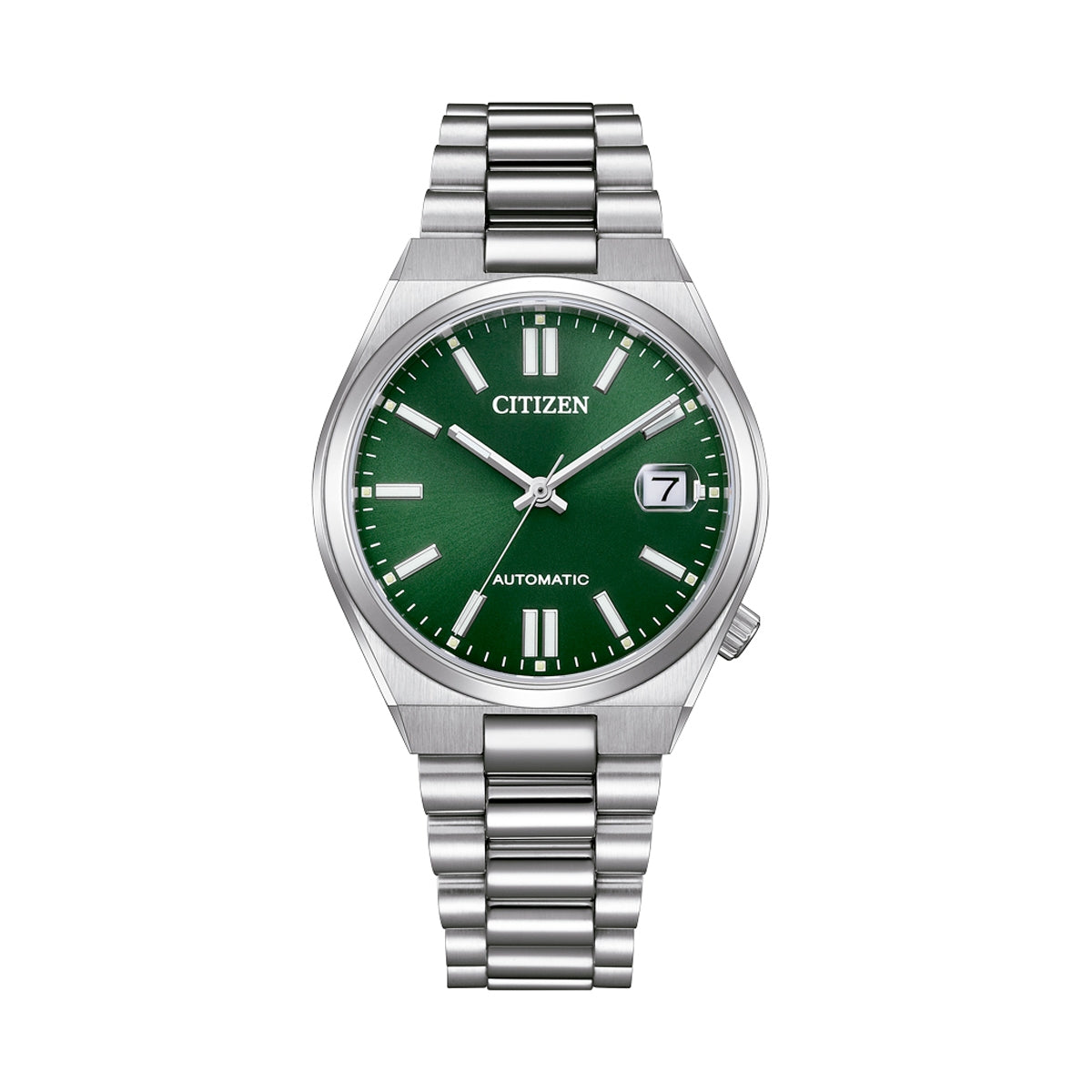 CITIZEN MOD. NJ0200-50X automatic watch with green dial and silver bracelet, stylish and elegant timepiece for men.