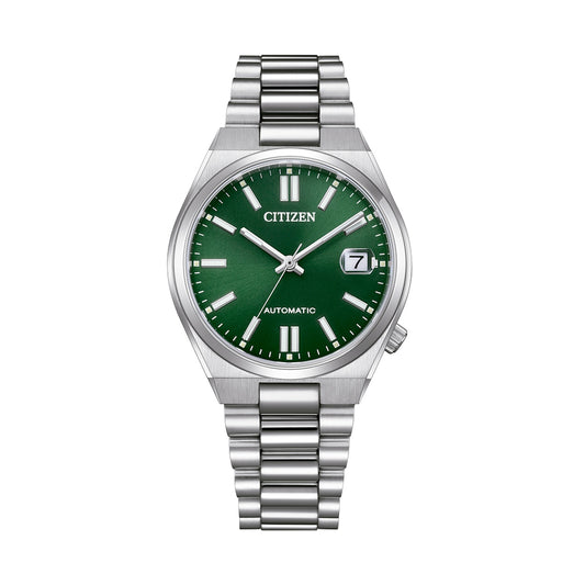 CITIZEN MOD. NJ0200-50X automatic watch with green dial and silver bracelet, stylish and elegant timepiece for men.