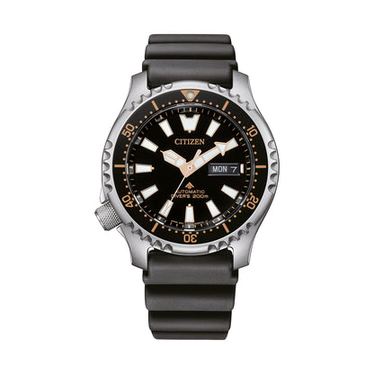 CITIZEN MOD. NY0160-66E watch featuring silver and black design with date display and durable strap.