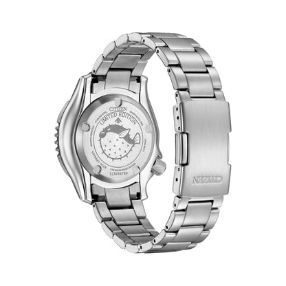 Back view of CITIZEN MOD. NY0160-66E watch showcasing stainless steel bracelet and limited edition engraving.