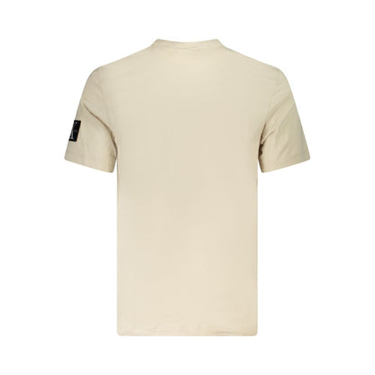 Back view of Calvin Klein Beige Cotton Men T-Shirt showcasing sleek design and eco-conscious material.
