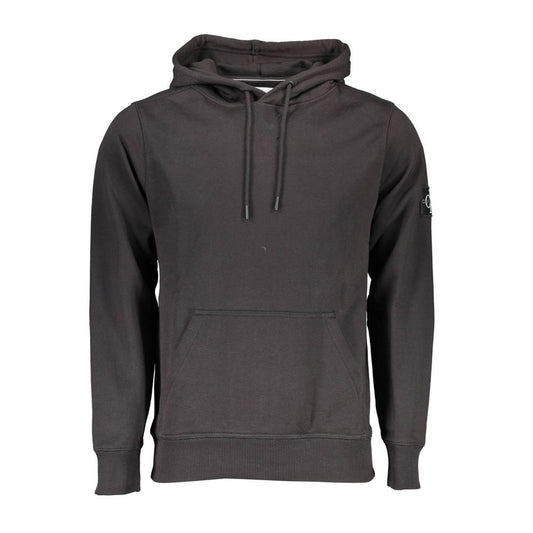 Calvin Klein Black Cotton Men Sweater with Central Pocket and Hood, featuring sleek design and contemporary style.