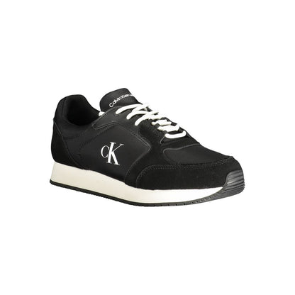 Calvin Klein Black Polyethylene Men Sneaker with iconic logo, sleek design, and removable insole, perfect for modern style enthusiasts.