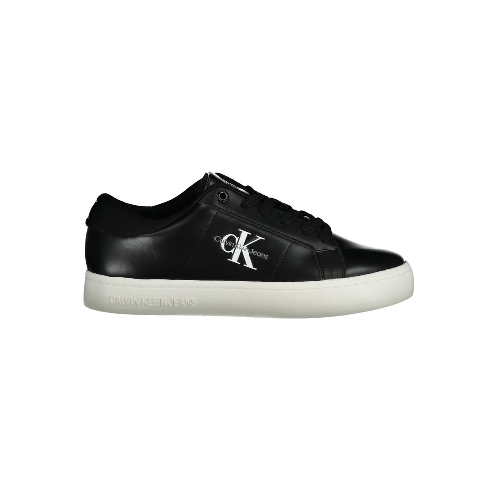 Calvin Klein Black Polyethylene Women Sneaker with iconic logo, sleek and modern design, perfect for urban fashion enthusiasts.