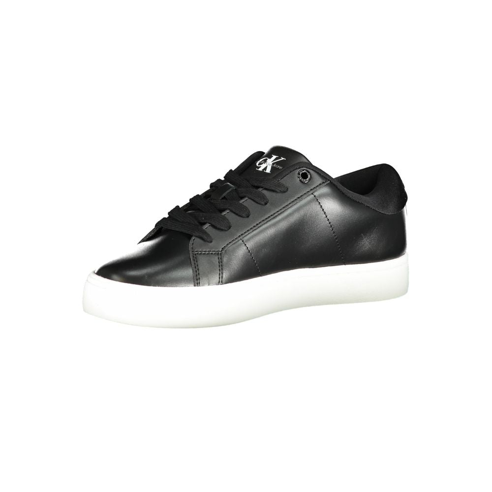 Calvin Klein Black Polyethylene Women Sneaker with lace-up design and sleek style on white background.