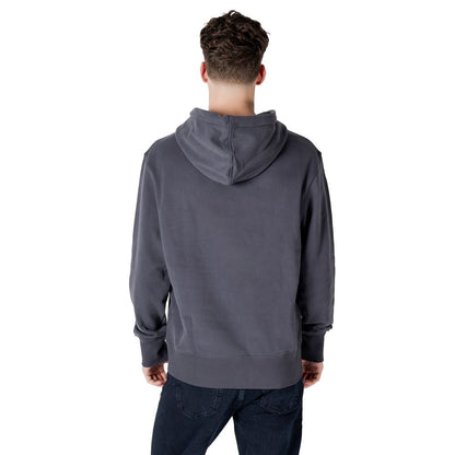 Back view of Calvin Klein Jeans Gray Cotton Hoody, showcasing NYC stamp graphic logo, perfect for casual wear and cool days.