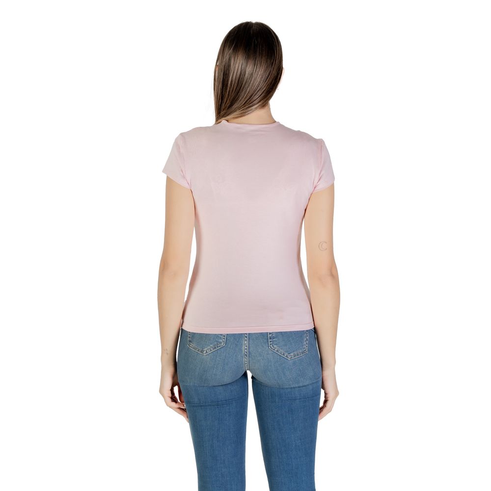 Back view of Calvin Klein Jeans Multicolor Recycled Cotton T-Shirt worn by woman, showcasing fit and style. Ideal summer wardrobe essential.