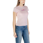 Woman wearing Calvin Klein Jeans Multicolor Recycled Cotton T-Shirt showcasing modern design and comfortable fit.
