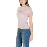 Woman wearing Calvin Klein Jeans Multicolor Recycled Cotton T-Shirt, showcasing its stylish design and comfortable fit.